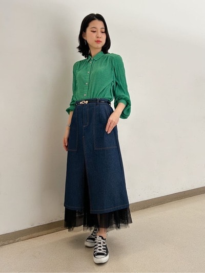 チュールデニムスカート