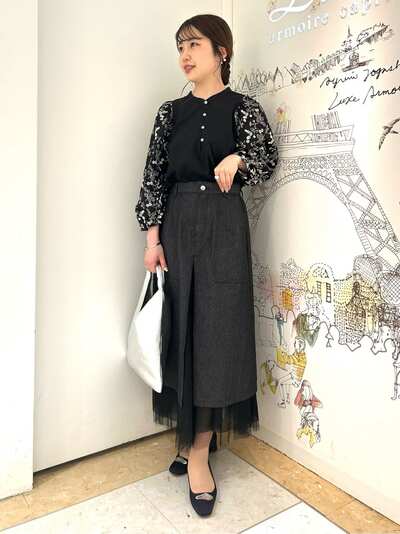 チュールデニムスカート