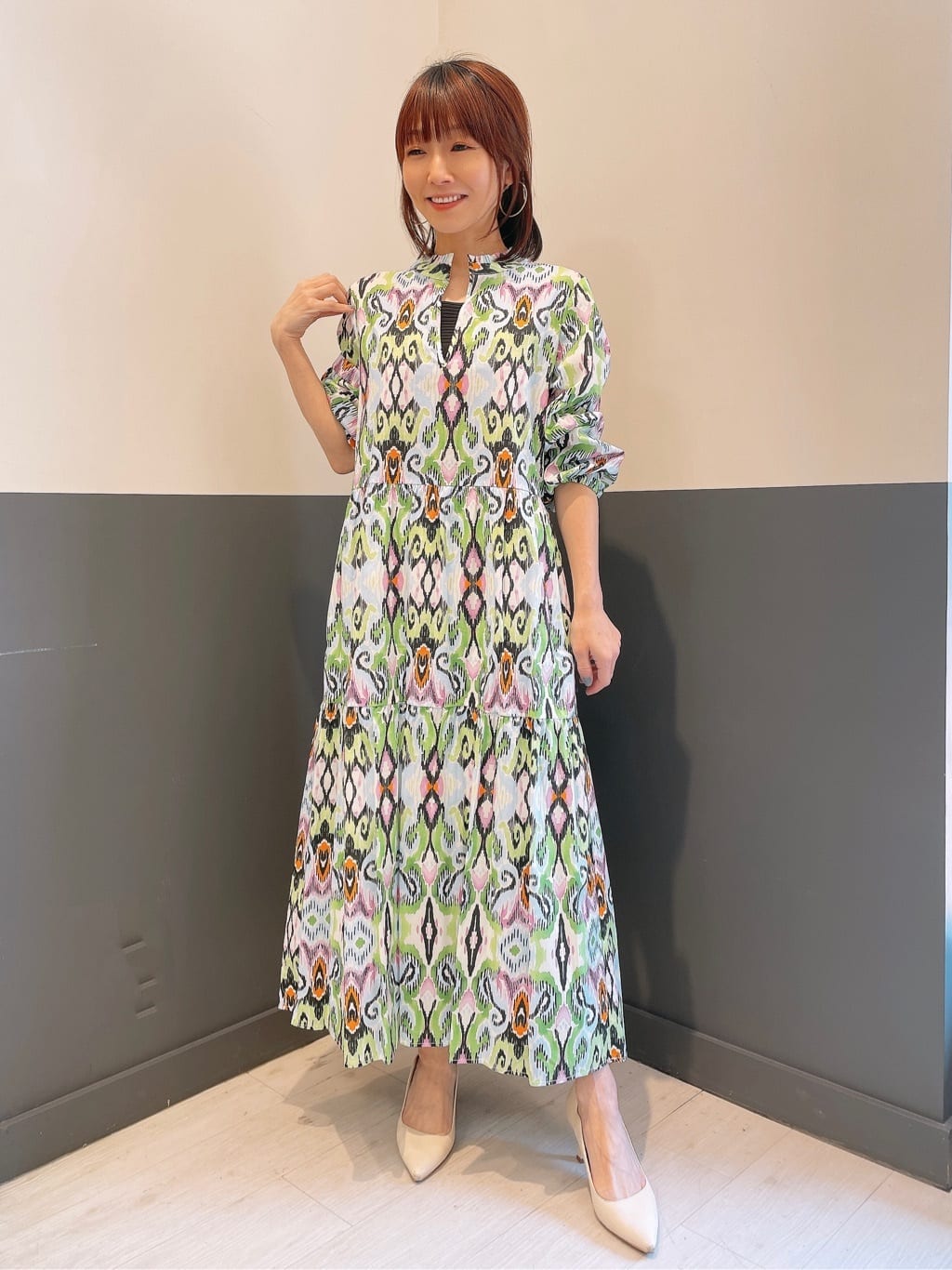 プリントティアードワンピース