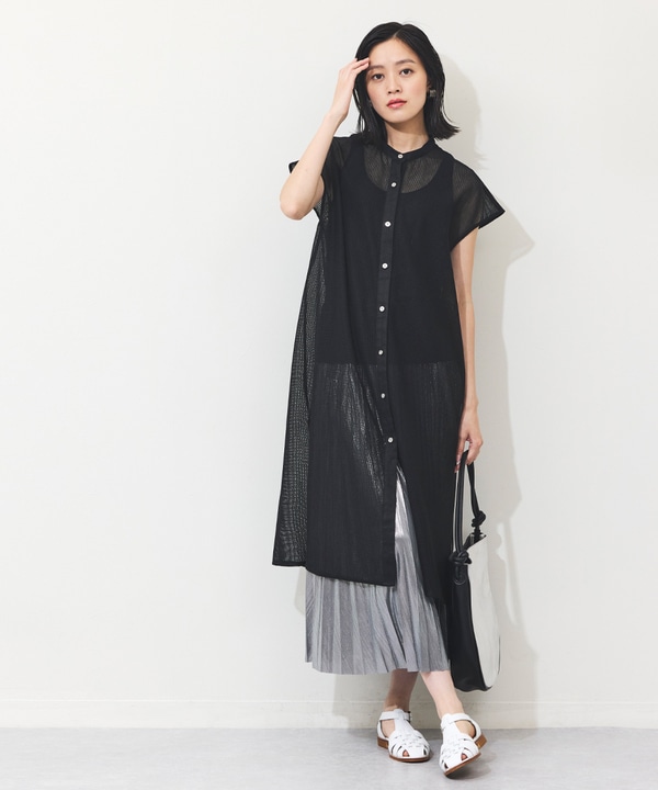 麻調メッシュシャツチュニック