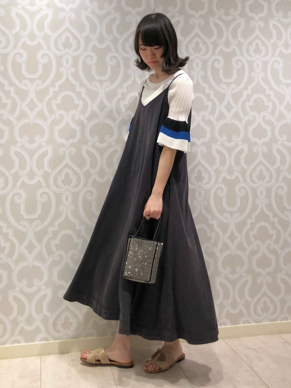 配色フレア袖ニット