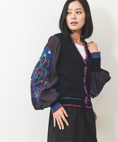 スリーブ切り替えニットカーディガン