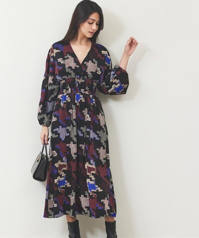 ウエストシャーリングジオプリントワンピース