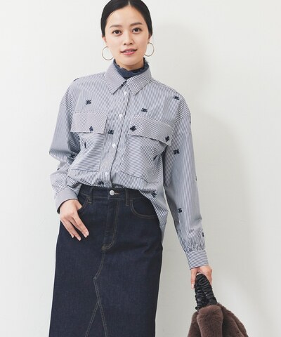 ストライプ刺繍シャツ