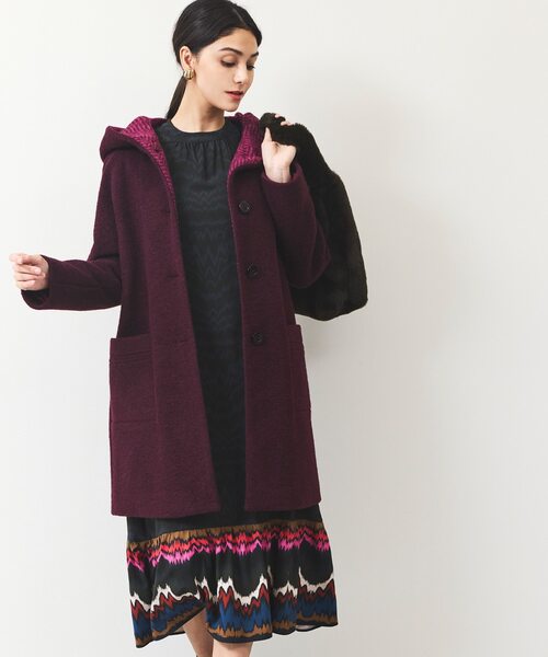 ヘリンボンフードロングコート