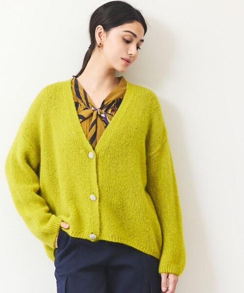 ビジュー釦モヘアニット