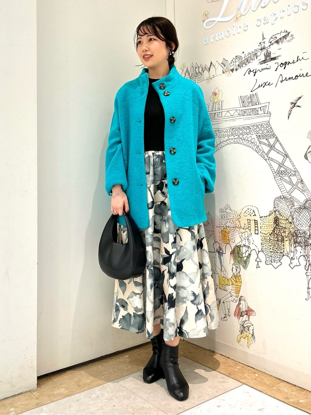 CIVAS フード付きブルーウールコート UK10 made in Italy CIVAS