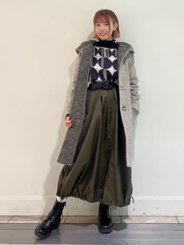 ヘリンボンフードロングコート