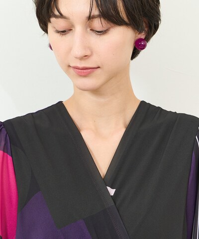 幾何学柄プリーツワンピース