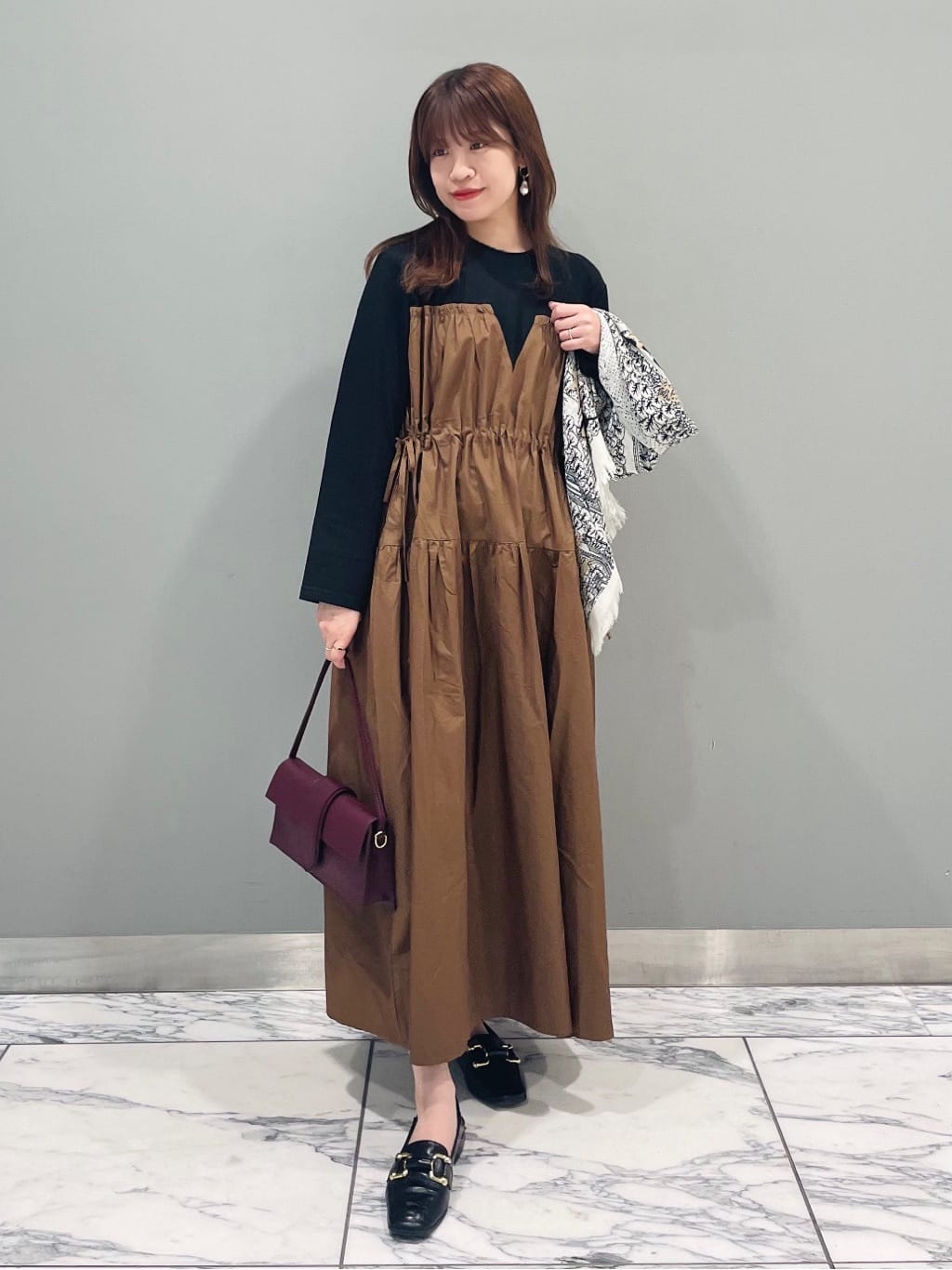 異素材使い配色ワンピース