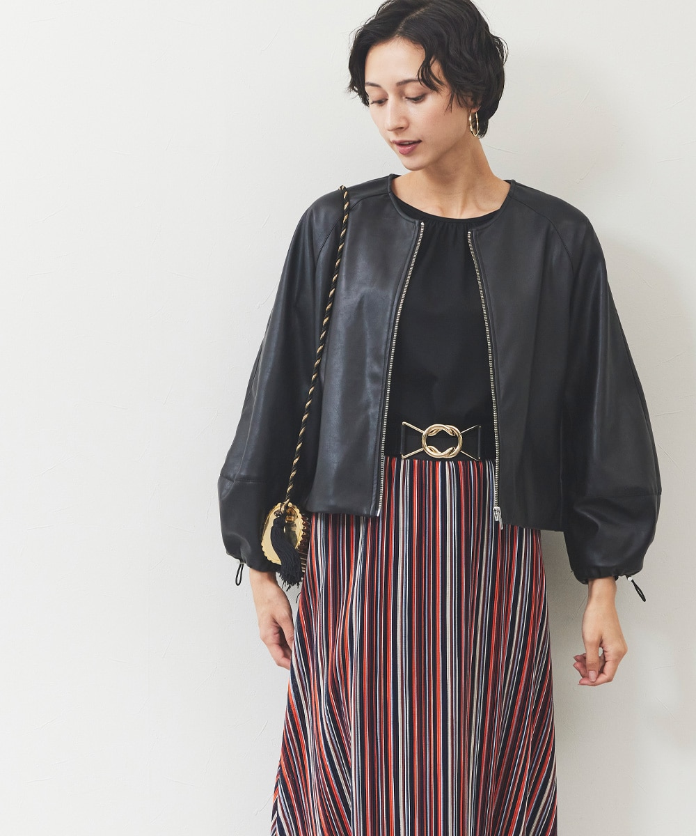 バルーン袖合皮ブルゾン