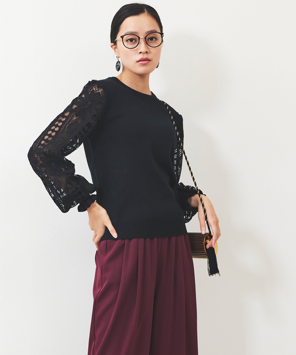 袖レースプルオーバー