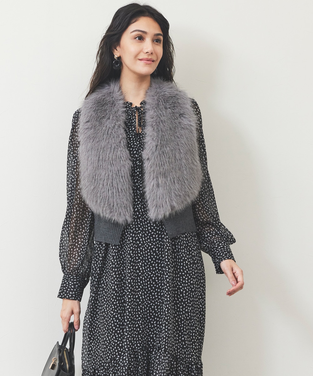 フェイクファー切り替えジレ