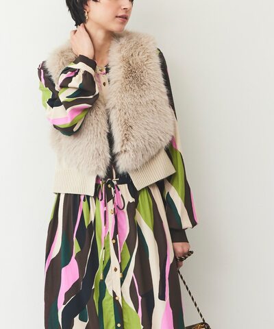 フェイクファー切り替えジレ