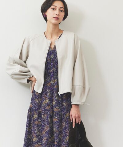 バルーン袖合皮ブルゾン