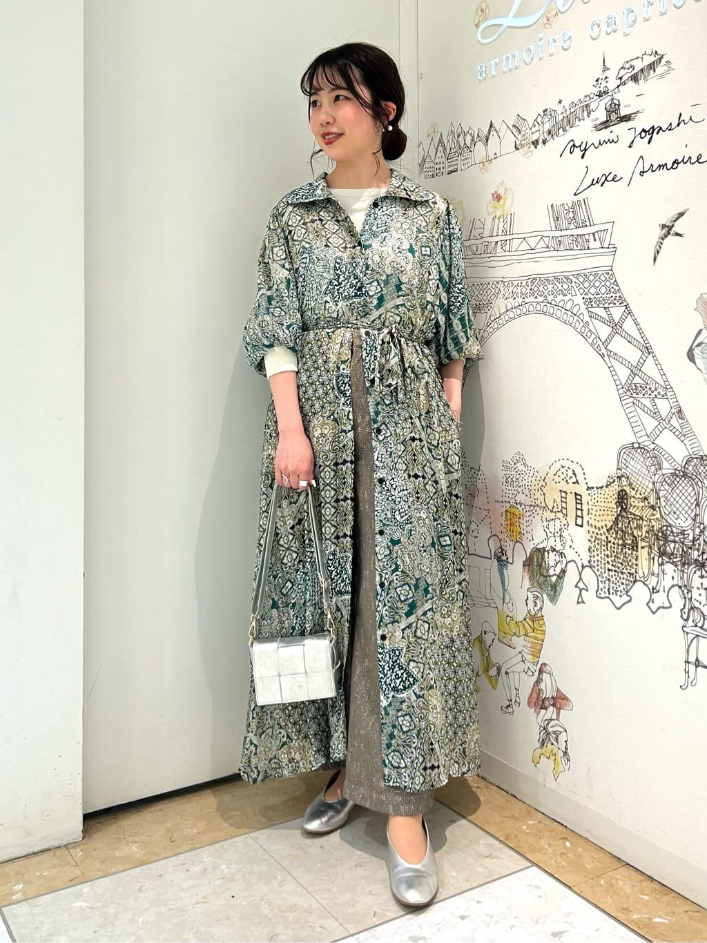 ペイズリープリントロングシャツワンピース