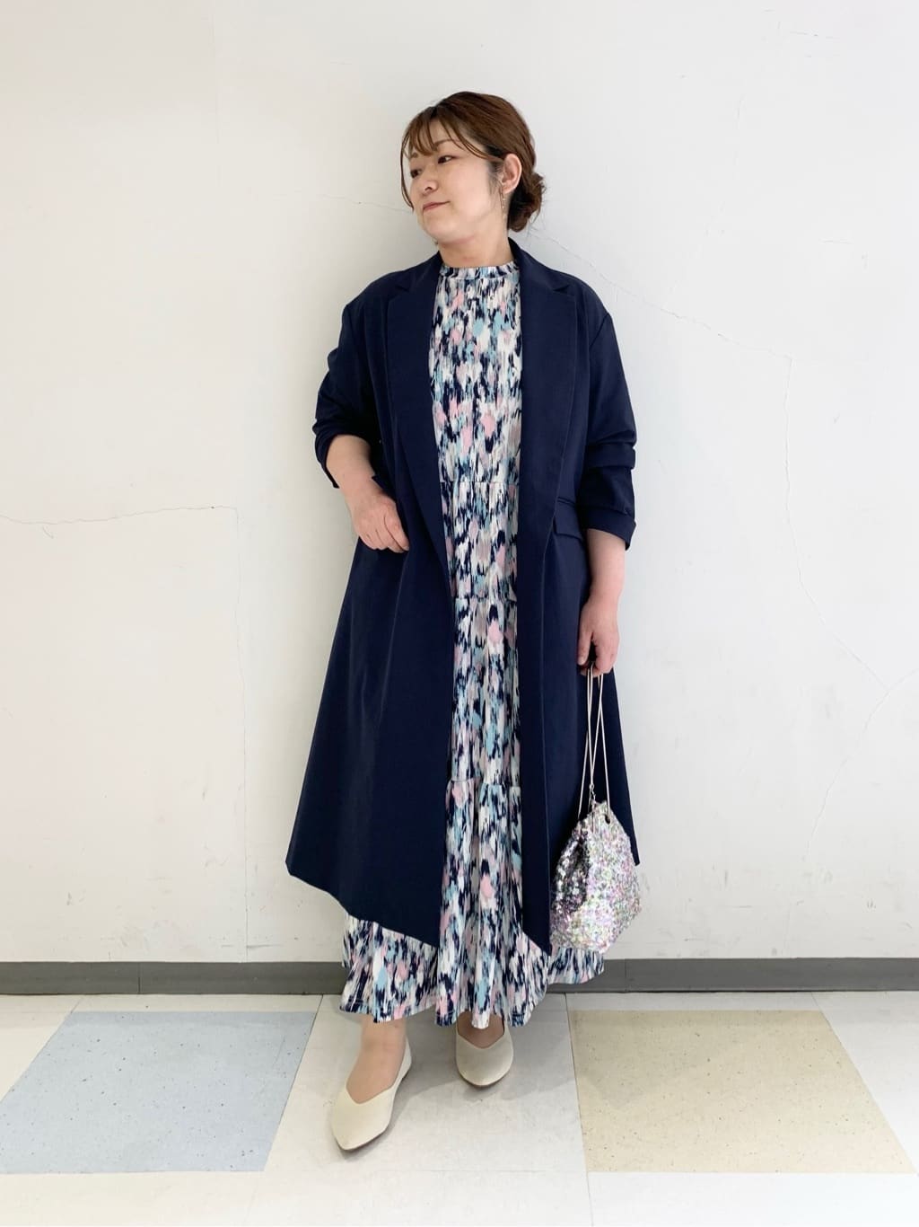 ぼかしプリントジャージワンピース