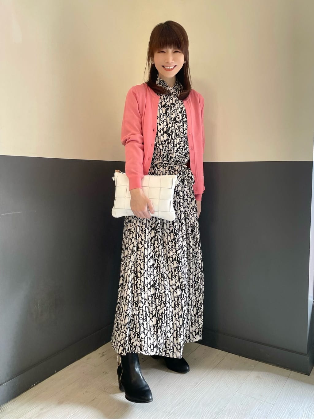 幾何学柄フリルワンピース