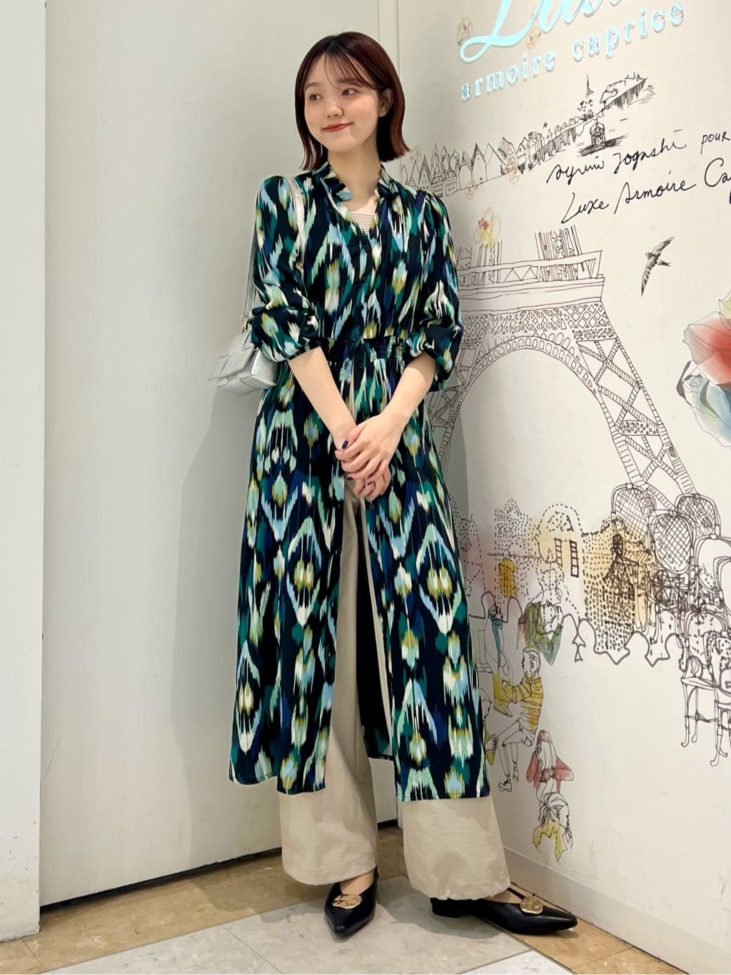 ぼかしシャーリングワンピース