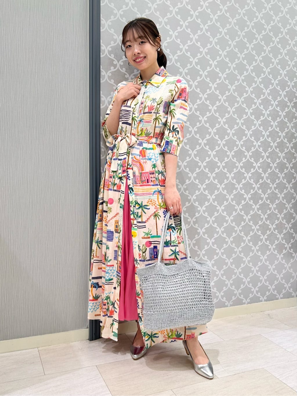 サマープリントロングシャツワンピース