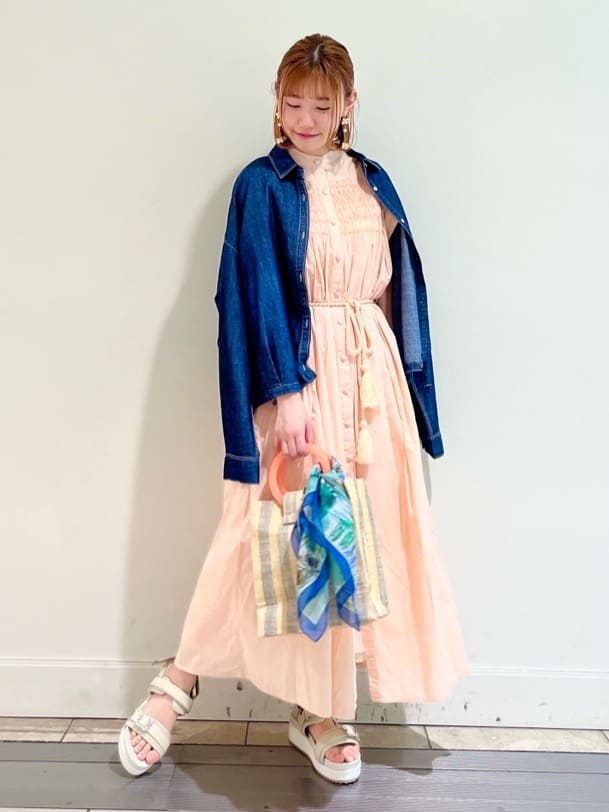 スモッキングシアーロングワンピース