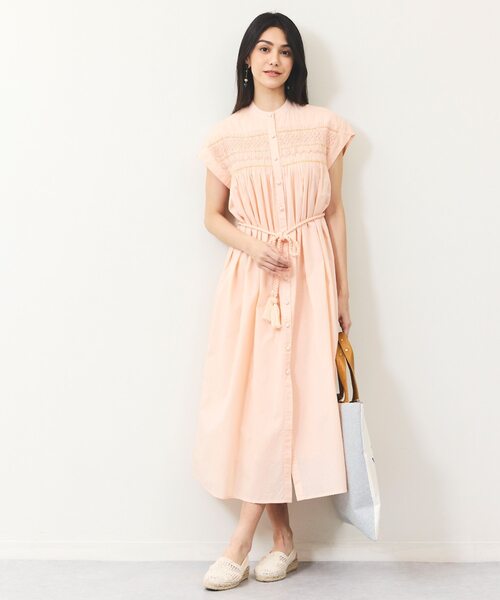スモッキングシアーロングワンピース