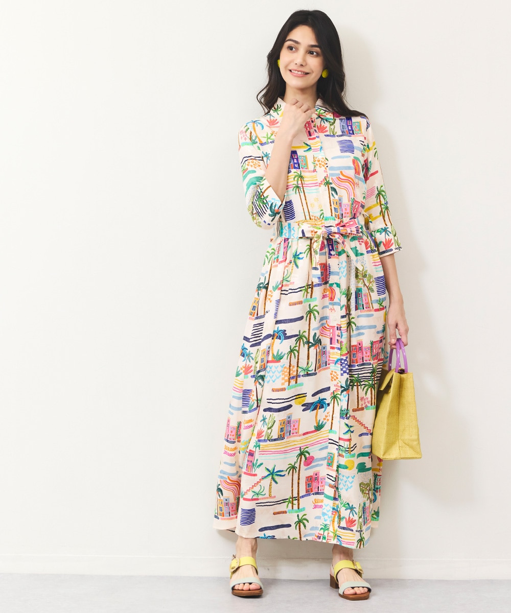 サマープリントロングシャツワンピース