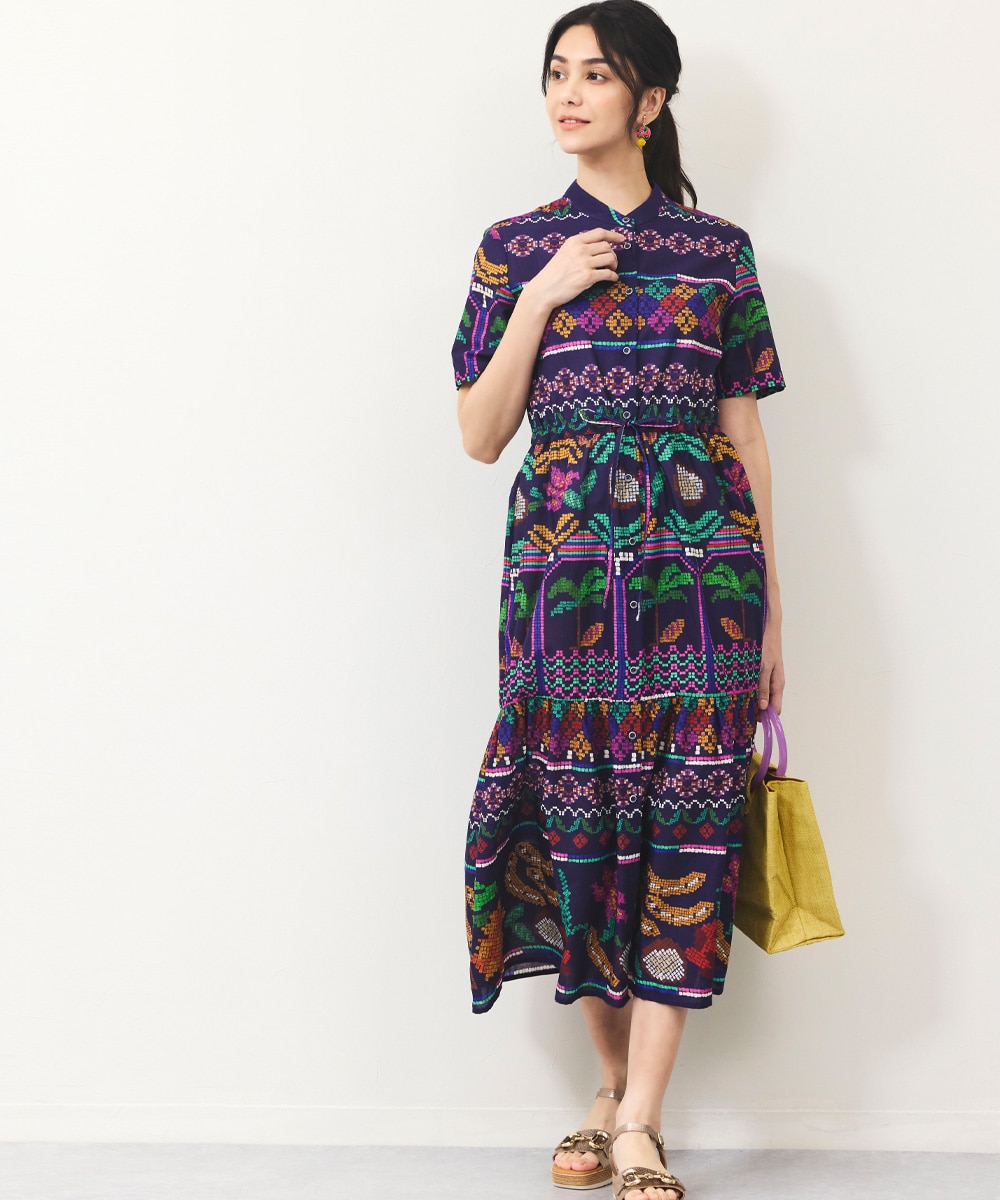 クロスステッチプリントワンピース