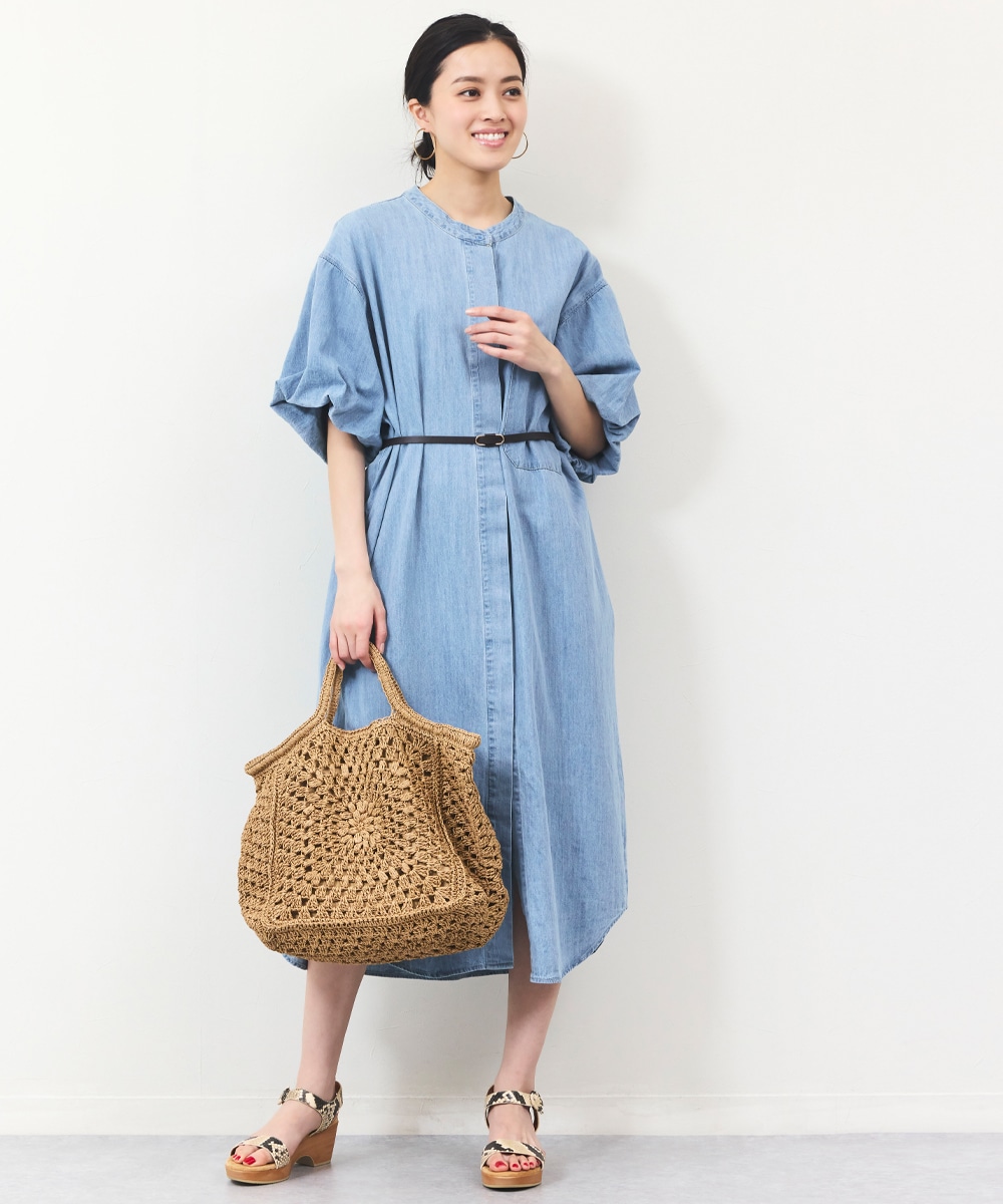 充実の品 sea new york デニムワンピース ウォッシュ加工 パフスリーブ ワンピース