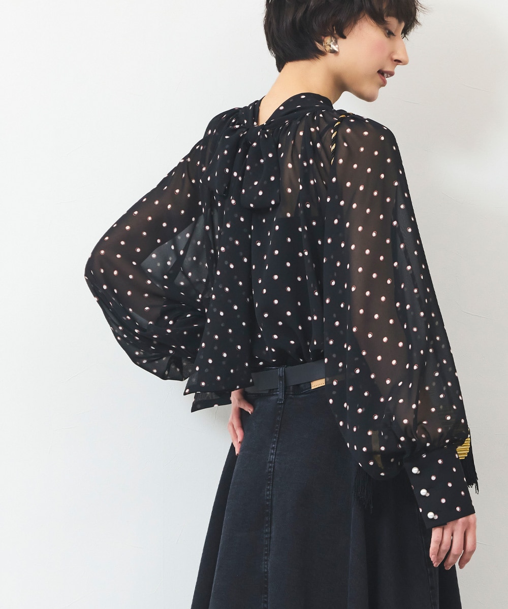 ドットバックリボンブラウス