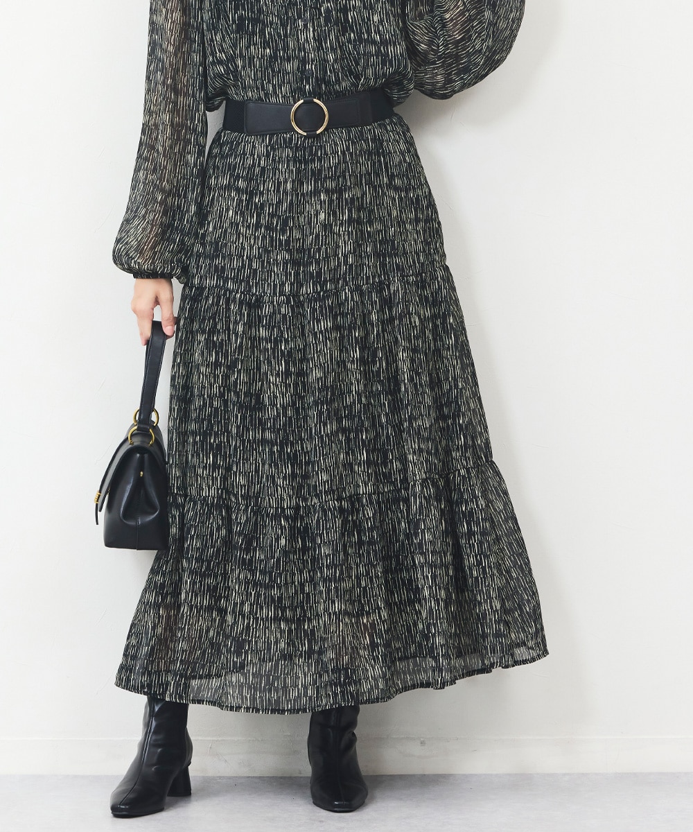 楊柳ジオメトリックプリントティアードスカート