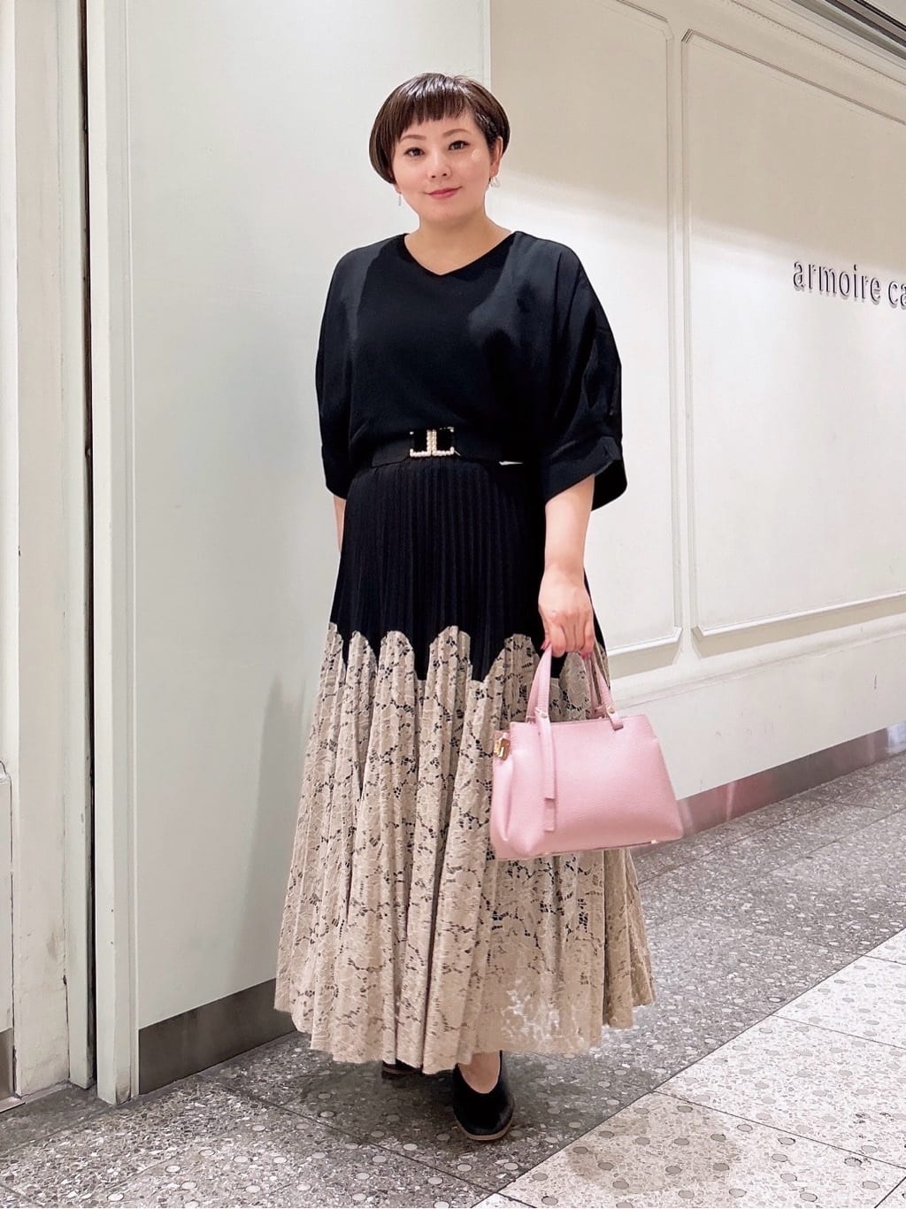 レース切り替えプリーツスカート