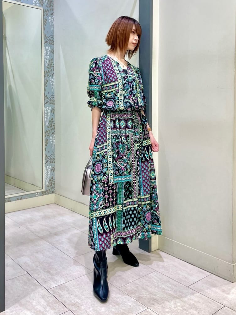 スカーフプリントワンピース