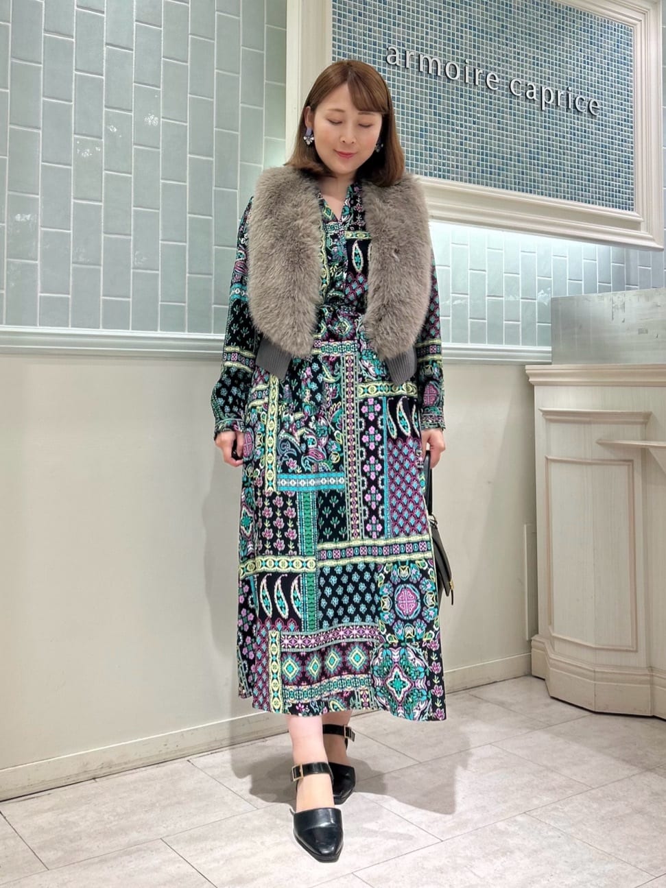 スカーフプリントワンピース