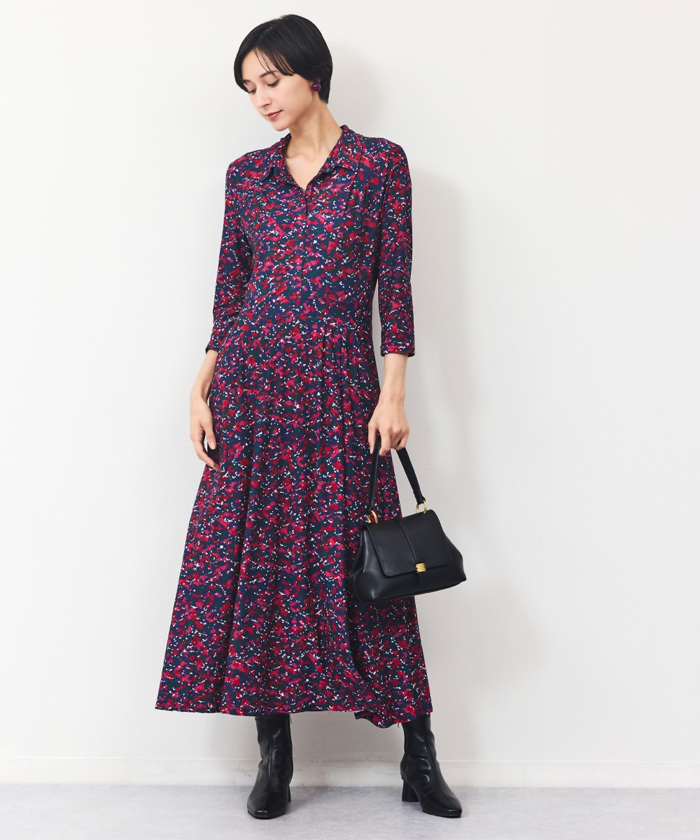 プチプリントジャージワンピース