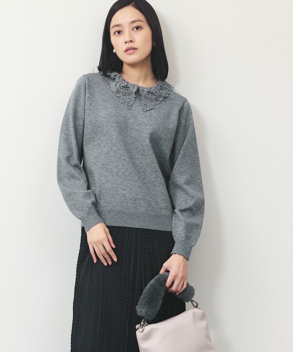 レース襟プルオーバー
