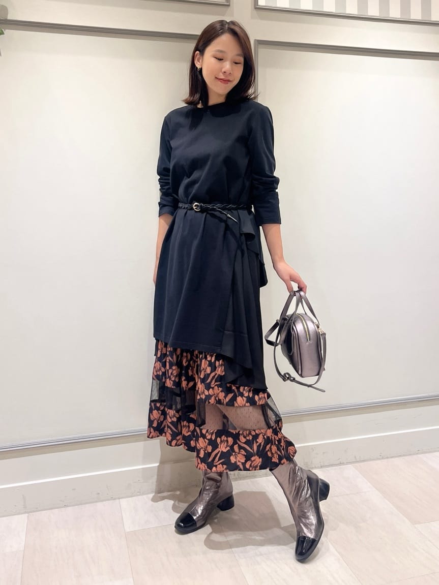 チュール切り替えフラワープリーツスカート