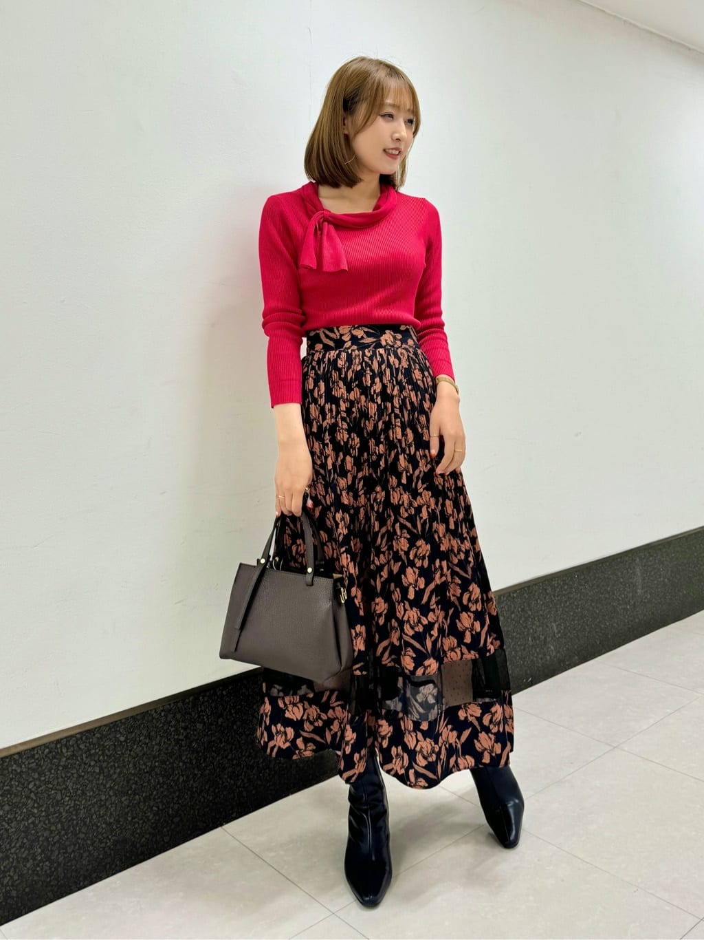 チュール切り替えフラワープリーツスカート