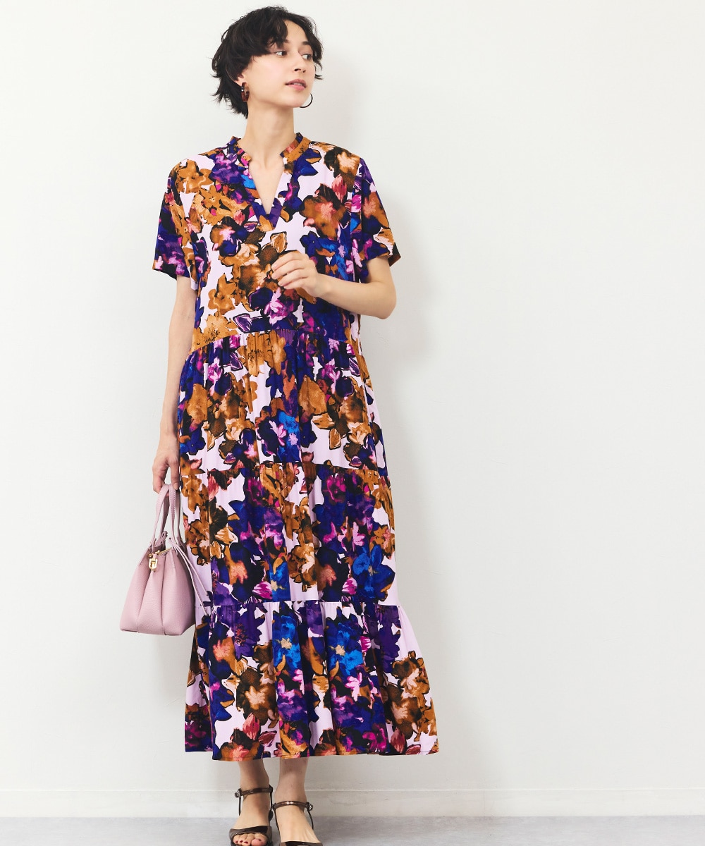 アートフラワーティアードロングワンピース