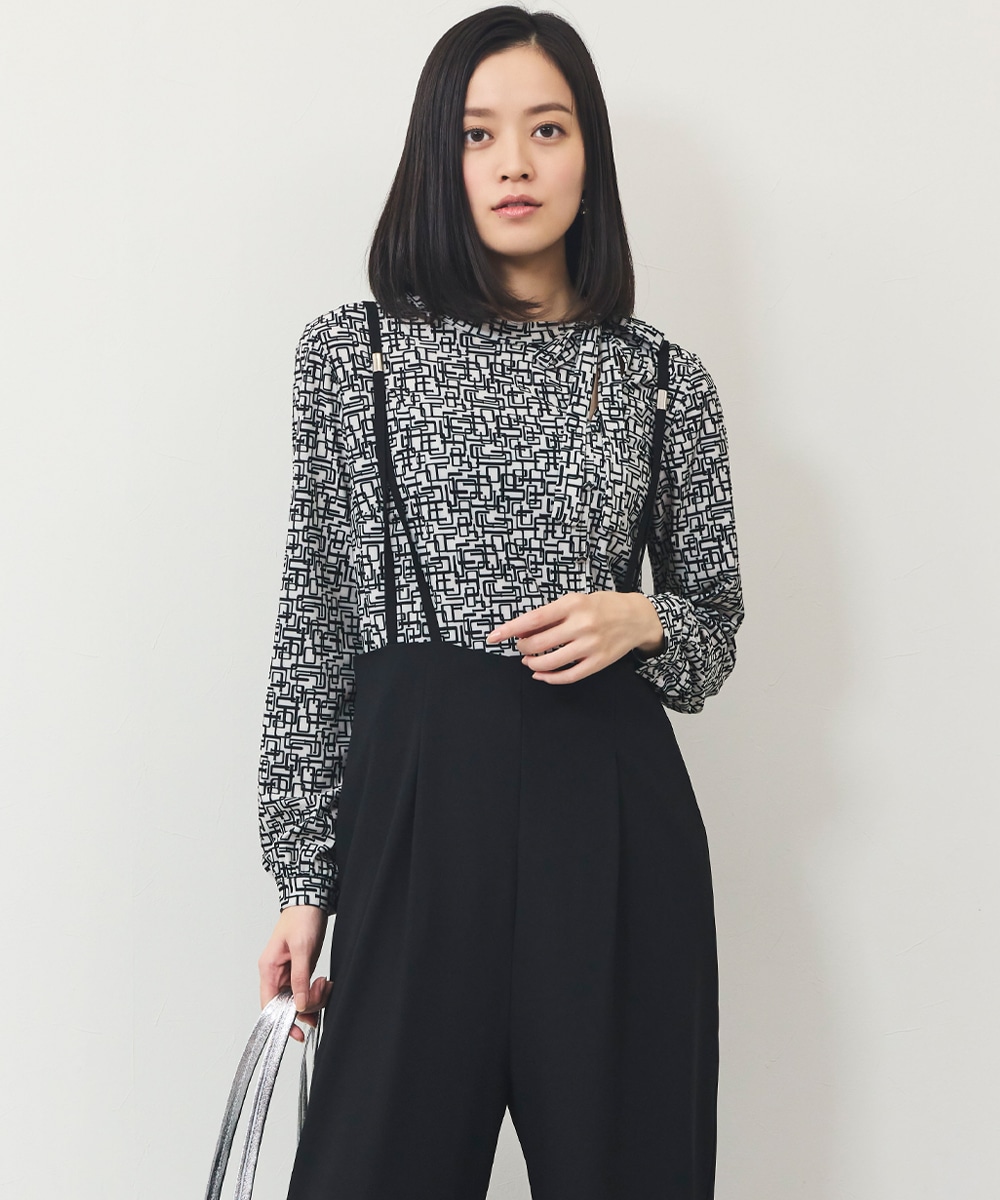 スクエアジオメトリックプリントジャージトップス