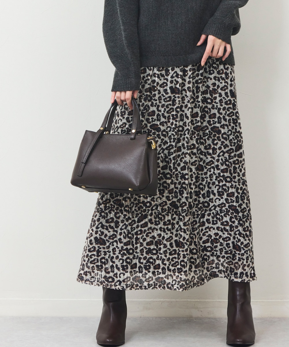 スパンコールレオパードスカート