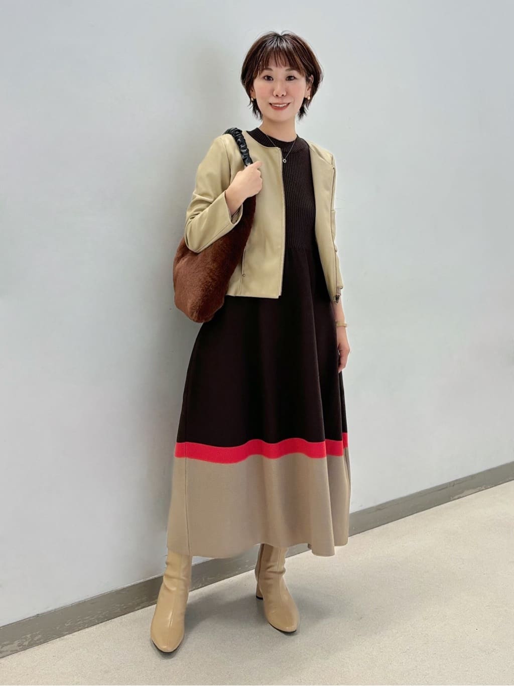 配色ニットワンピース