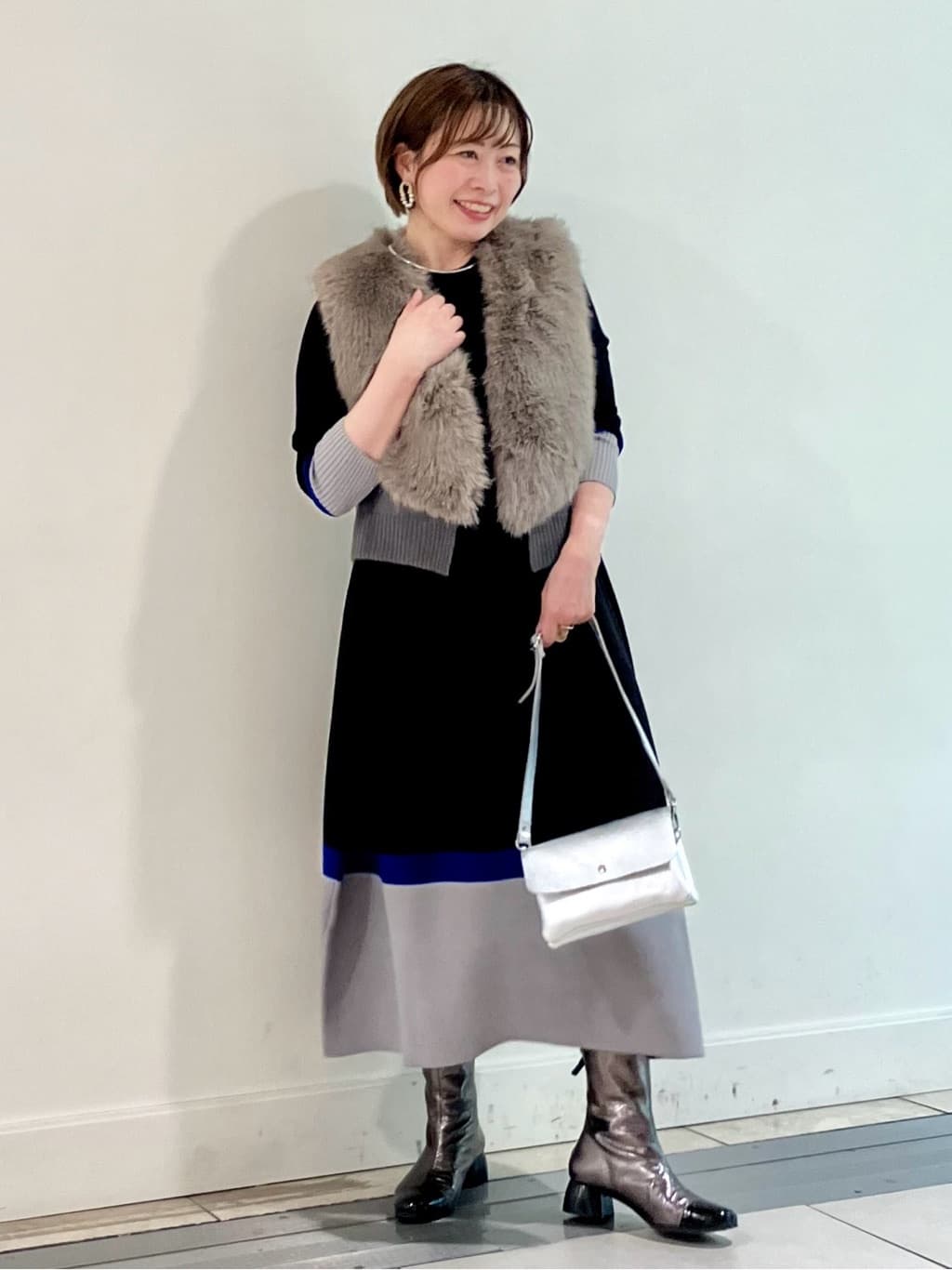 配色ニットワンピース