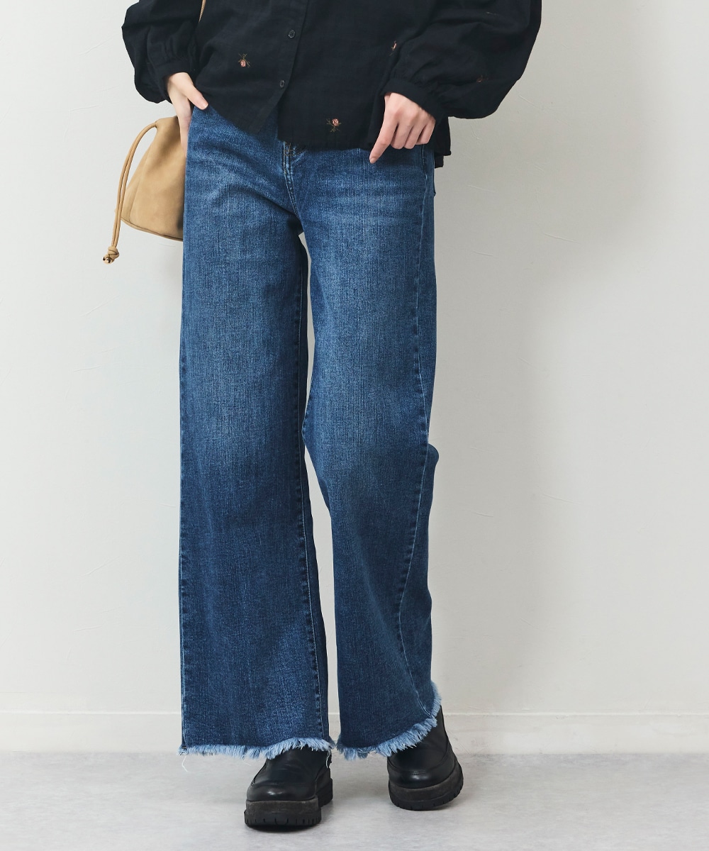 裾フリンジストレッチデニム