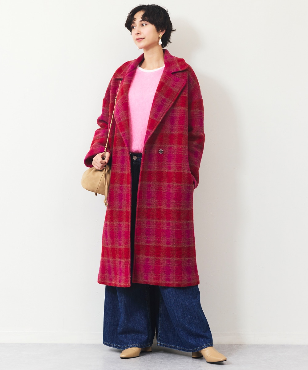 チェックロングコート
