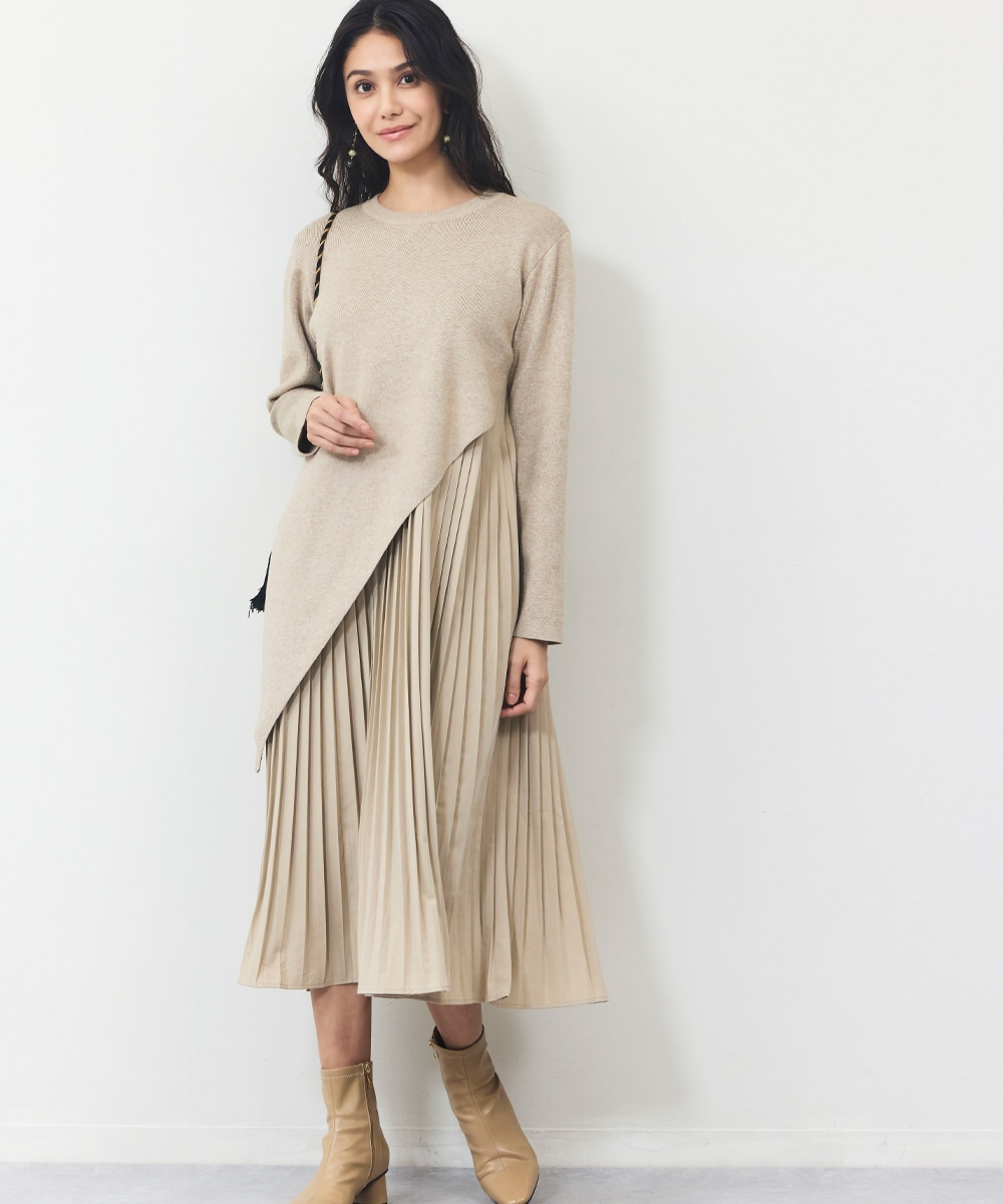 プリーツアシメドッキングワンピース