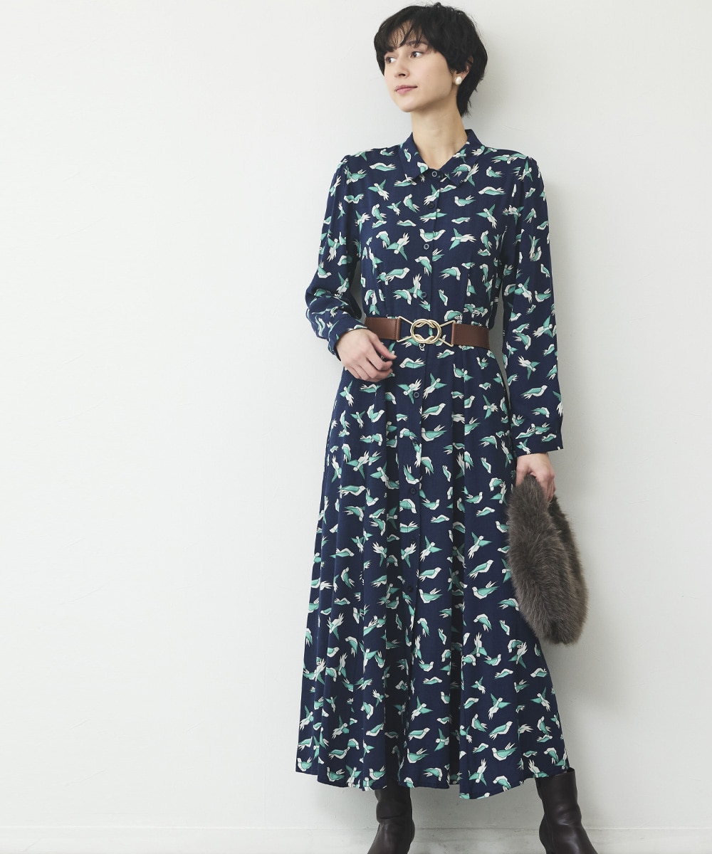 バードプリントワンピース