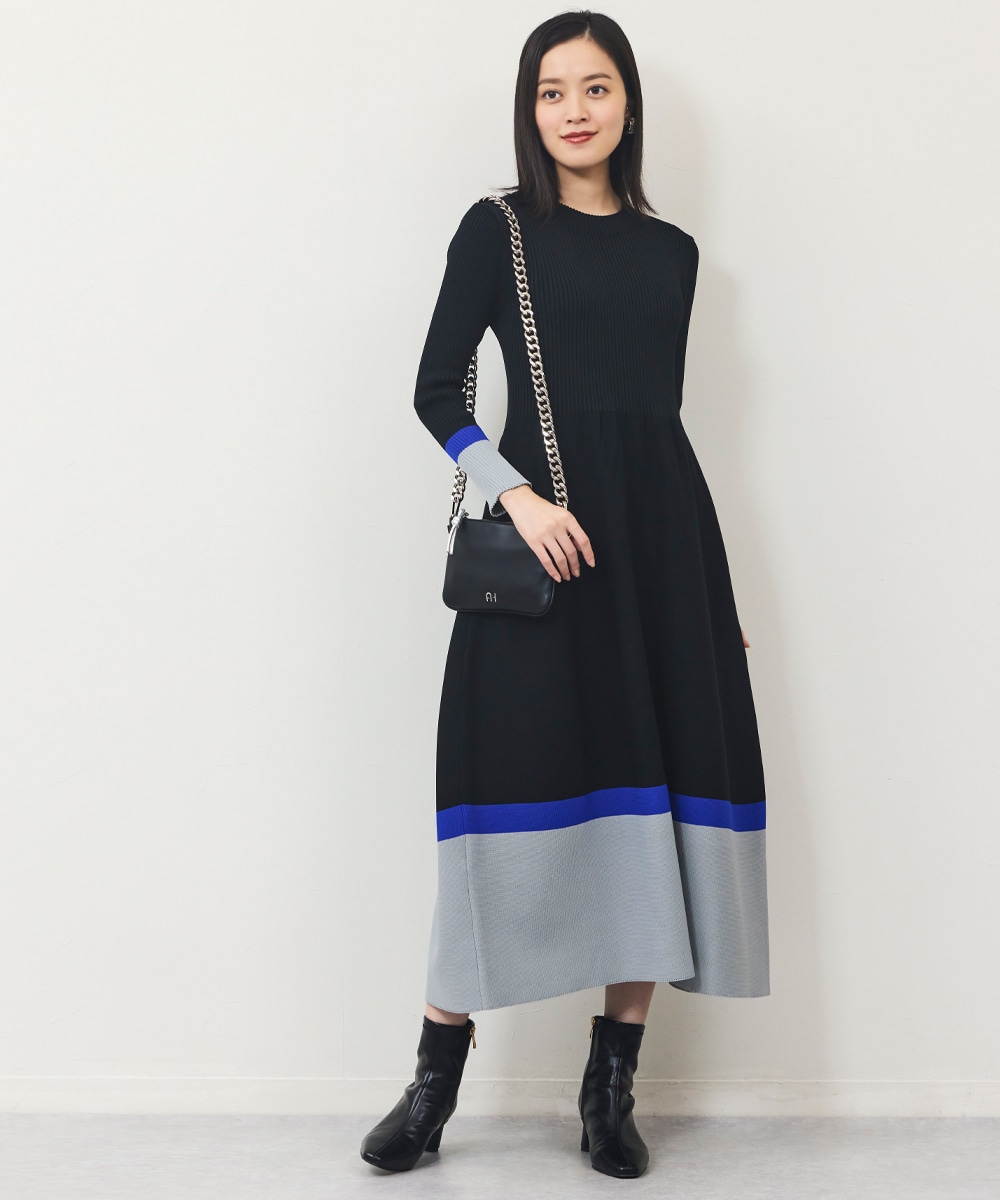 配色ニットワンピース
