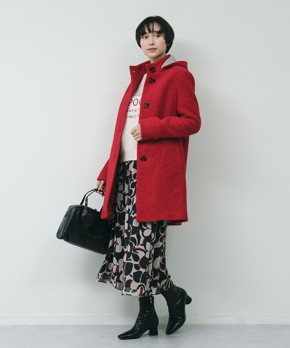 配色フーディーコート