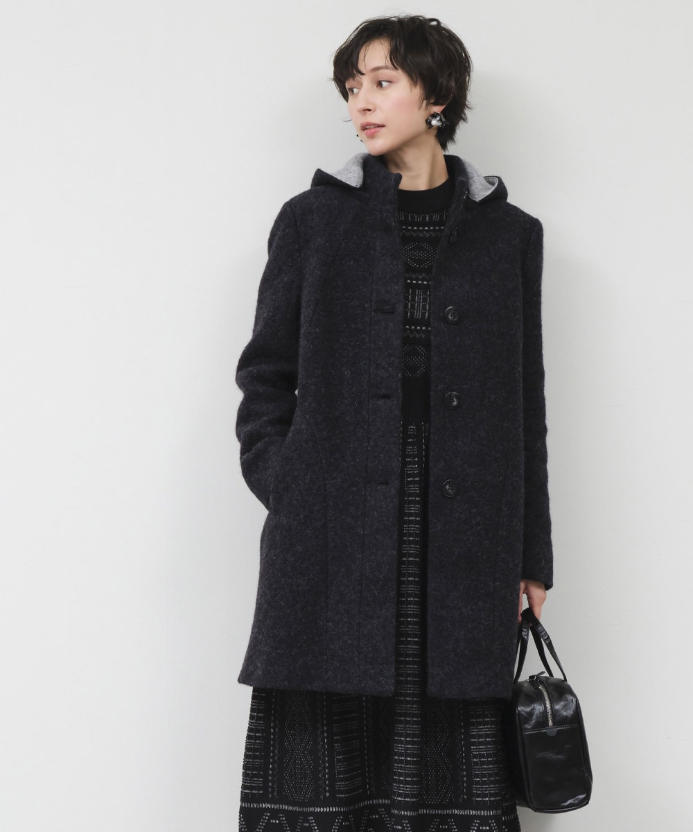 配色フーディーコート